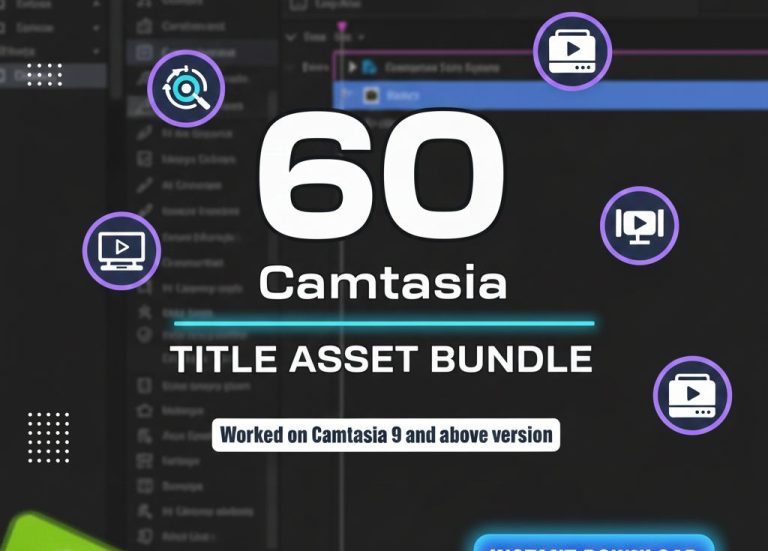 Camtasia Title Pack Asset Bundle: 60 Title Assets for Beginner to Advance Editor